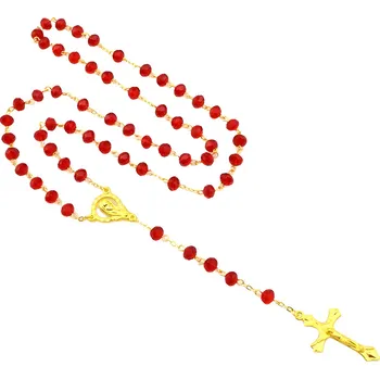 Náhrdelník Miranda Růženec se skleněnými perlami CR026 červený