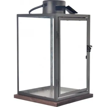 Svícen Lucerna dřevo/kov černá/béžová 21x21x39cm