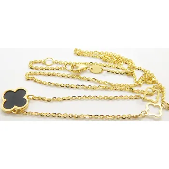 Řetízek Klenoty Budín Zlatá souprava ze žlutého zlata se čtylístkem pro štěstí ONYX 585/2,55gr 42-45cm HK4024 (Klenoty Budín Zlatá souprava ze žlutého zlata se čtylístkem pro štěstí ONYX 585/2,55gr 42-45cm HK4024)
