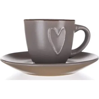 BANQUET Šálek s podšálkem HEART 80 ml, hnědý (BANQUET Šálek s podšálkem HEART 80 ml, hnědý)