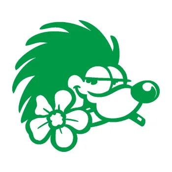 Samolepící dekorace SAMOLEPKA Ježek 003 pravá s květinou (12 - zelená) NA AUTO, NÁLEPKA, FÓLIE, POLEP, TUNING, VLASTNÍ TEXT, TISK, AUTOSAMOLEPKY.cz, POLEPY, OBRÁZEK, LOGO, SAMOLEPKY