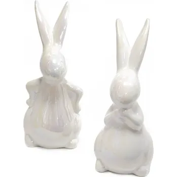 Velikonoční dekorace Zajíc ker. perleť 8x8x18 cm 2ASS