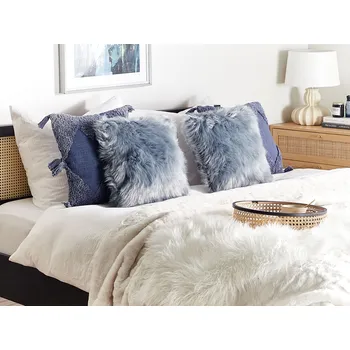 Dekorativní polštář modrý umělá srst Shaggy 42 x 42 cm sada 2 kusů jednostranný dekorační doplňky Beliani