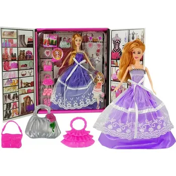 Domeček pro panenku Mamido Panenka ve fialových šatech s doplňky 28 cm