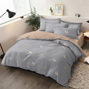 Povlečení Bavlissimo 7-dílné bavlněné povlečení 140x200 cm šedé s béžovými kvítky