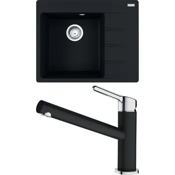 Granitový dřez Set Franke G228 (dřez CNG 611-62 TL/2 Onyx + baterie FC 3054.071 ORBIT Chrom/Onyx) 114.0650.780