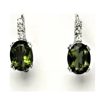 Drahý kámen Zlaté náušnice, bílé i žluté zlato, přírodní vltavín - VE 8 (Zlaté náušnice s vltavínem 8x6 mm)