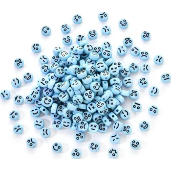 Dětské navlékací korálky YW0001-22E, Korálek s výrazem, modrý, 7x4mm, 50ks