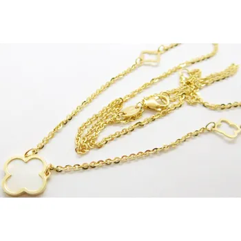 Řetízek Klenoty Budín Zlatá souprava ze žlutého zlata se čtylístkem pro štěstí perleť 585/2,63gr 42-45cm HK4023 (Klenoty Budín Zlatá souprava ze žlutého zlata se čtylístkem pro štěstí perleť 585/2,63gr 42-45cm HK4023)
