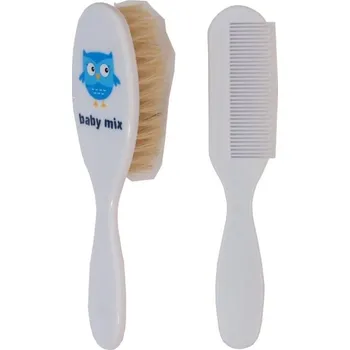 kartáč na vlasy Sada hřebínek a kartáč na vlasy - SOVIČKA bílý s modrou - BabyMix