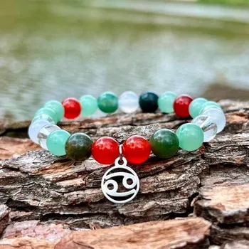 Náramek Minerální náramek RAK (Náramek z minerálu křišťálu, karneolu, avanturínu a achátu (white a indian) pro raka.)