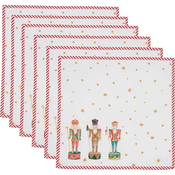 Papírový ubrousek 6ks bílý bavlněný ubrousek s louskáčky Happy Little Christmas - 40*40 cm