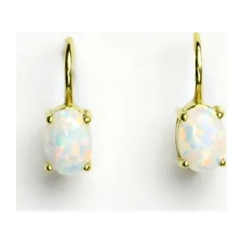 Náušnice Zlaté náušnice, žluté zlato, náušnice ze zlata, syntetický bílý opál, NK 1246
