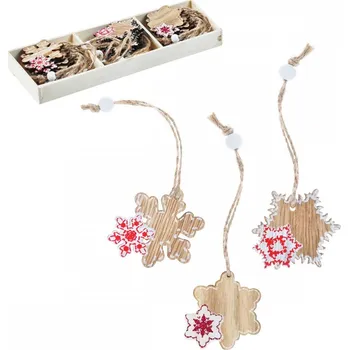 Vánoční dekorace Set 9ks hvězda dřevo 4cm s korálkem