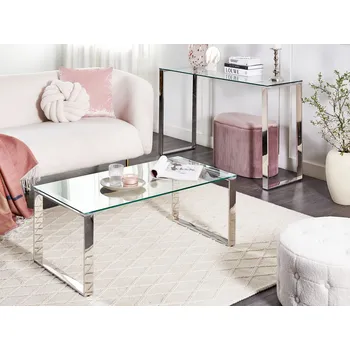 Obývací pokoj Konferenční stolek Transparentní skleněná deska Stříbrný rám z nerezové oceli 50 x 40 cm Glamour Moderní obývací pokoj Ložnice Předsíň Beliani