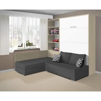 Postel Nabytekmorava Sklápěcí postel s pohovkou VS 21075, 200 x 160cm barevné kombinace: Akát / dveře bílé, barva pohovky: Savana šedá