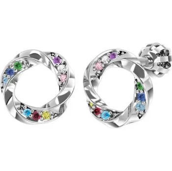 Náušnice Couple, Stylové peckové náušnice Garland, bílé zlato s barevnými zirkony, 6680368-0-0-40