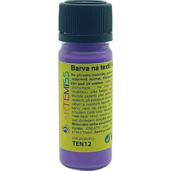 Speciální výtvarná barva ARTEMISS Barva na textil - neon (zářící pod UV světlem) Vyberte velikost: 12g, Vyberte odstín: 74 neon červená