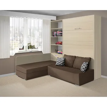 Postel Nabytekmorava Sklápěcí postel s pohovkou VS 21075, 200 x 160cm barevné kombinace: Akát / dveře akát, barva pohovky: Savana hnědá