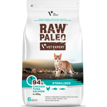 Krmivo pro kočku RAW PALEO Sterilised Cat - suché krmivo s kuřecím masem, tuňákem a lososem pro sterilizované dospělé kočky Balení.: 6 kg