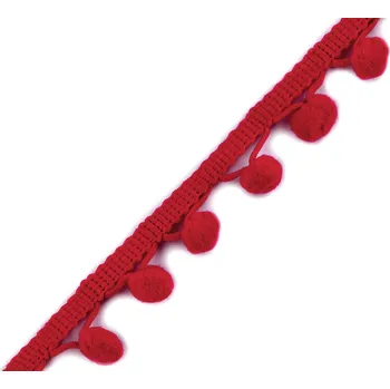 Stuha Pro Háčkování Prýmek 7 mm s bambulkami Ø 10 mm tmavě červený