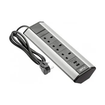 Elektrická zásuvka GTV Prodlužovací kabel stolu úhlový 3x UK zásuvka, 2xUSB 2.1A 5V (stříbrná) ANGLICKÁ VERZE