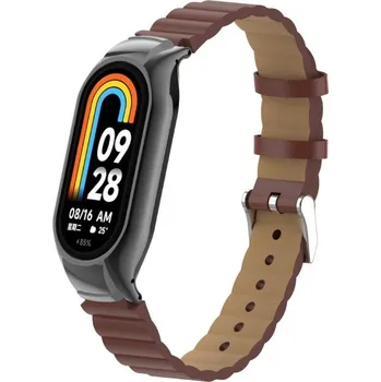 Ostatní příslušenství k chytrým hodinkám eses Kožený vlnitý řemínek pro Xiaomi Smart Band 8, 9 a 10 - Hnědý