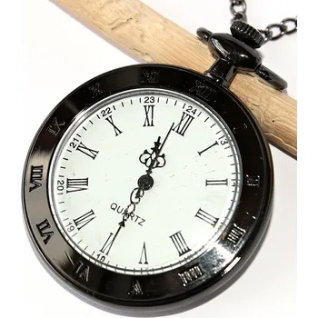 Hodinky MR Kapesní Hodinky na řetízku, černé - Retro Black Roman Style, Exquisite Open face 2765