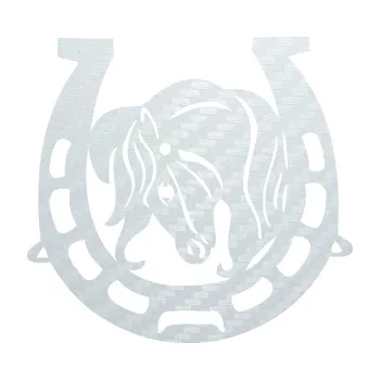 Samolepící dekorace Koňská podkova 004 levá s koníkem (51 - 3D karbon bílý) SAMOLEPKA NA AUTO, NÁLEPKA, FÓLIE, POLEP, TUNING, VLASTNÍ TEXT, TISK, AUTOSAMOLEPKY.cz, POLEPY, OBRÁZEK, LOGO, 3D STICKERS