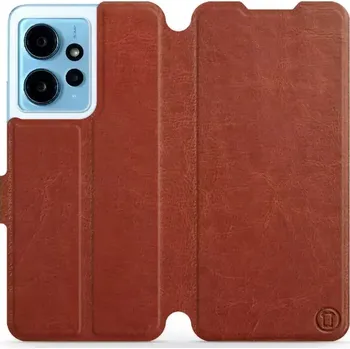 Pouzdro na mobilní telefon Flipové pouzdro Mobiwear - Xiaomi Redmi Note 12 4G - Hnědé a šedé (Knížkové flip pouzdro, obal, kryt na mobil Xiaomi Redmi Note 12 4G - Hnědé a šedé, materiál Umělá kůže + TPU - ochrana 360°, stojánek, silikonová vanička, magnetické zavírání)