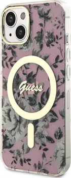 Pouzdro na mobilní telefon Guess Flowers IML MagSafe pro Apple iPhone 13 růžové