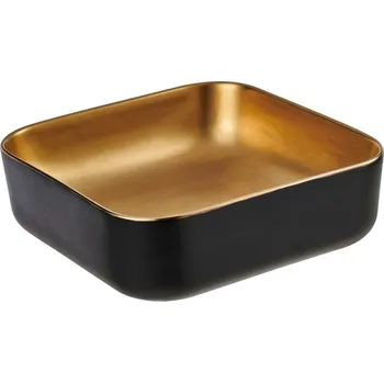 Umyvadlo Invena Malaga umyvadlo 39x39 cm čtvercový na pult černá-zlatá CE-39-017