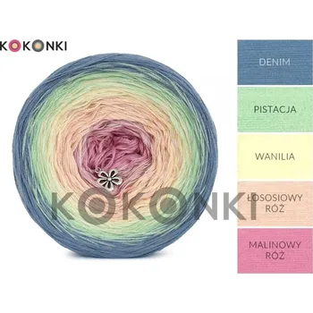 Příze Kokonki Classic B143 French treat - denim, pistácie, vanilka, lososově růžová, malinová růžová