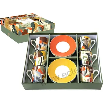 Easy Life KILIMANJARO porcelánové espresso šálky s podšálky barevná Afrika s černoškou a žirafou *COFFEE MANIA* 100ml 6 ks