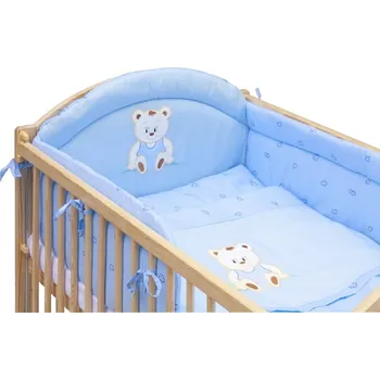 Dětská postýlka Postýlka přírodní stahovací bok 120x60cm s výbavou - MÉĎA modrý - Scarlett , výbava bez nebes