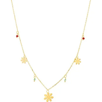 Náhrdelník Pozlacený stříbrný náhrdelník s broušeným sklem - květy - AP534-9020
