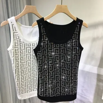 Dámský top - tílko zdobené kamínky Barva: Černá, Velikost: 3XL 82-92KG