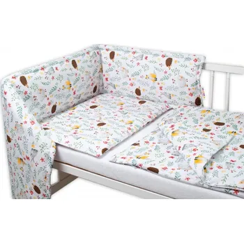 Příslušenství pro dětskou postel a kolébku Baby Nellys 3-dílná sada Mantinel s povlečením - Kamarádi louky, bílá, Velikost povlečení 120x90