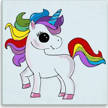 Malování podle čísel - Jednorožec s duhovou hřívou - 40x40 cm, bez dřevěného rámu - CZ výroba