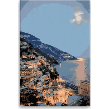 Dětské zboží Malování podle čísel - Večerní městečko u moře - 40x60 cm, bez dřevěného rámu - CZ výroba