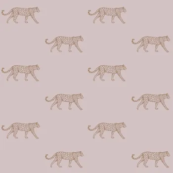 Tapeta Origin Starorůžová vliesová tapeta s metalickými leopardy 347729, City Chic, Origin, velikost 0,53 x 10,05 m