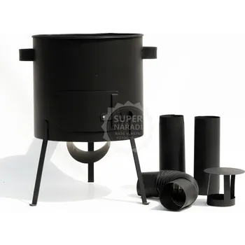 PLD Kotlina Ø 39 cm Termo KTM1 zesílené nohy 4mm, komínek, D popelník, pro kotlíky 16-20l (Termo kotlina KTM1 průměru 39 cm vhodná pro gulášové kotlíky objemu 16 - 20 litrů, třída Hobby, na vysokých nohách, černá tepelně odolná barva)