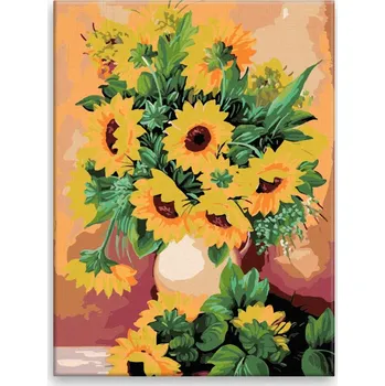 Hračka Malování podle čísel - Slunečnice ve váze - 30x40 cm, plátno vypnuté na rám - CZ výroba