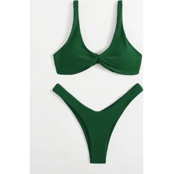 Dámské plavky Dámské plavky dvojdílné "V-string" s uzlíčkem mezi košíčky (1-6) Barva: zelená, Velikost: XL