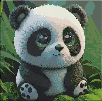 Malování podle čísel - Plyšová panda - 40x40 cm, bez dřevěného rámu - CZ výroba