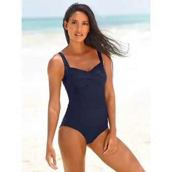 Dámské plavky Dámské plavky jednodílné s překřížením pod prsy a řasením v pase (s úzkými ramínky) - jiné barvy Barva: tmavě modrá 013, Velikost: M