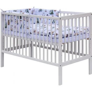 Dětská postýlka Postýlka borovice bílá 120x60cm s výbavou - FUNY s béžovou na bílém - Scarlett