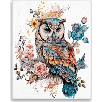 Malování podle čísel - Květinová sova - 40x50 cm, bez dřevěného rámu - CZ výroba