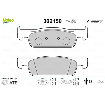 Brzdová destička Sada brzdových destiček, kotoučová brzda VALEO 302150