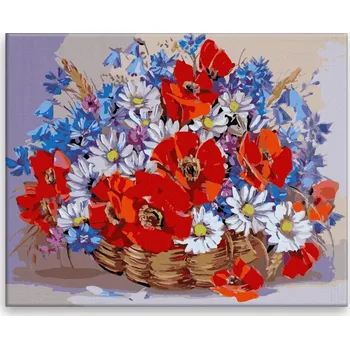 Dětské zboží Malování podle čísel - Koš plný květů - 50x40 cm, bez dřevěného rámu - CZ výroba